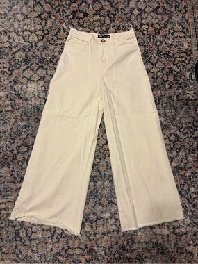 Zara Cream High-Rise Wide Leg Flare Jeans